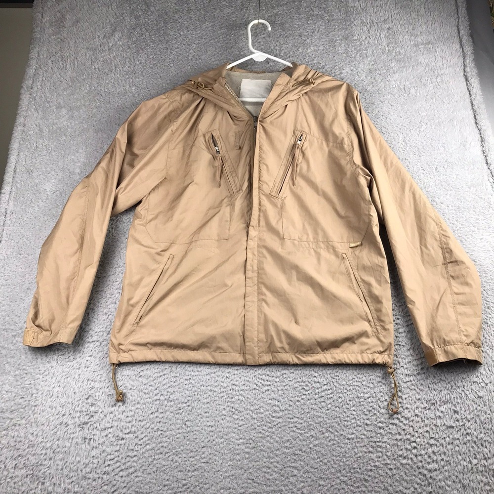 Stussy Tech Windbreaker Jacket Mens L Tan Ripstop Hooded Full Zip Streetwear